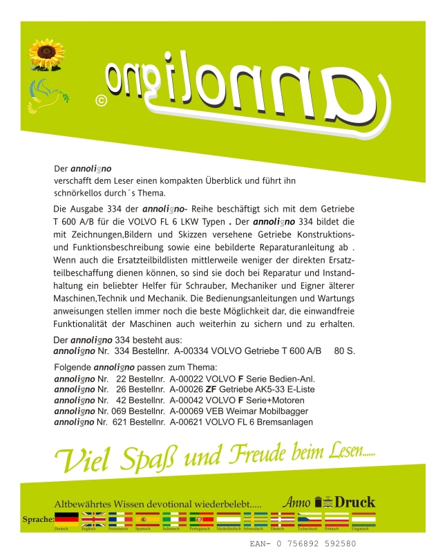 T 600 A/B VOLVO FL6 LKW Getriebe Funktionsbeschreibung + Reparaturanleitung - annoligno 334